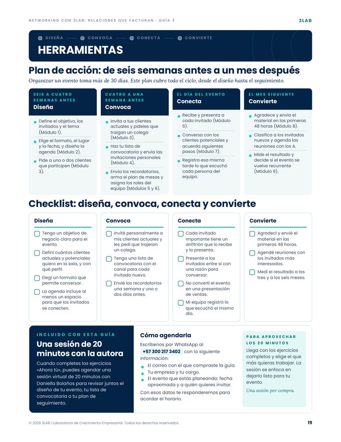 Página de la guía: Herramientas: plan de acción de seis semanas